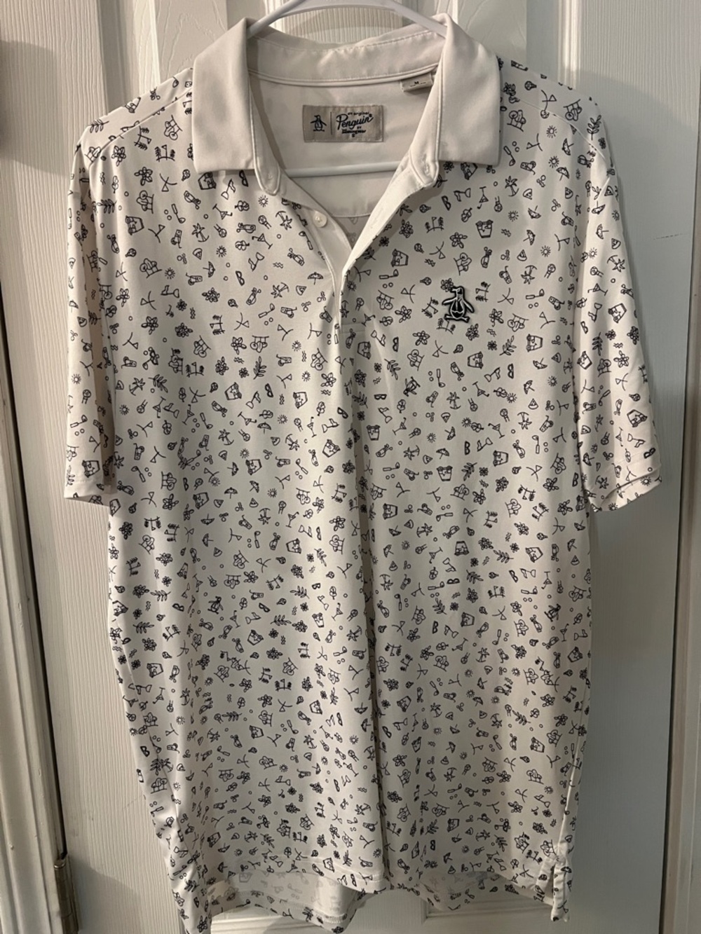 Original Penguin White Polo with Black Micro Print